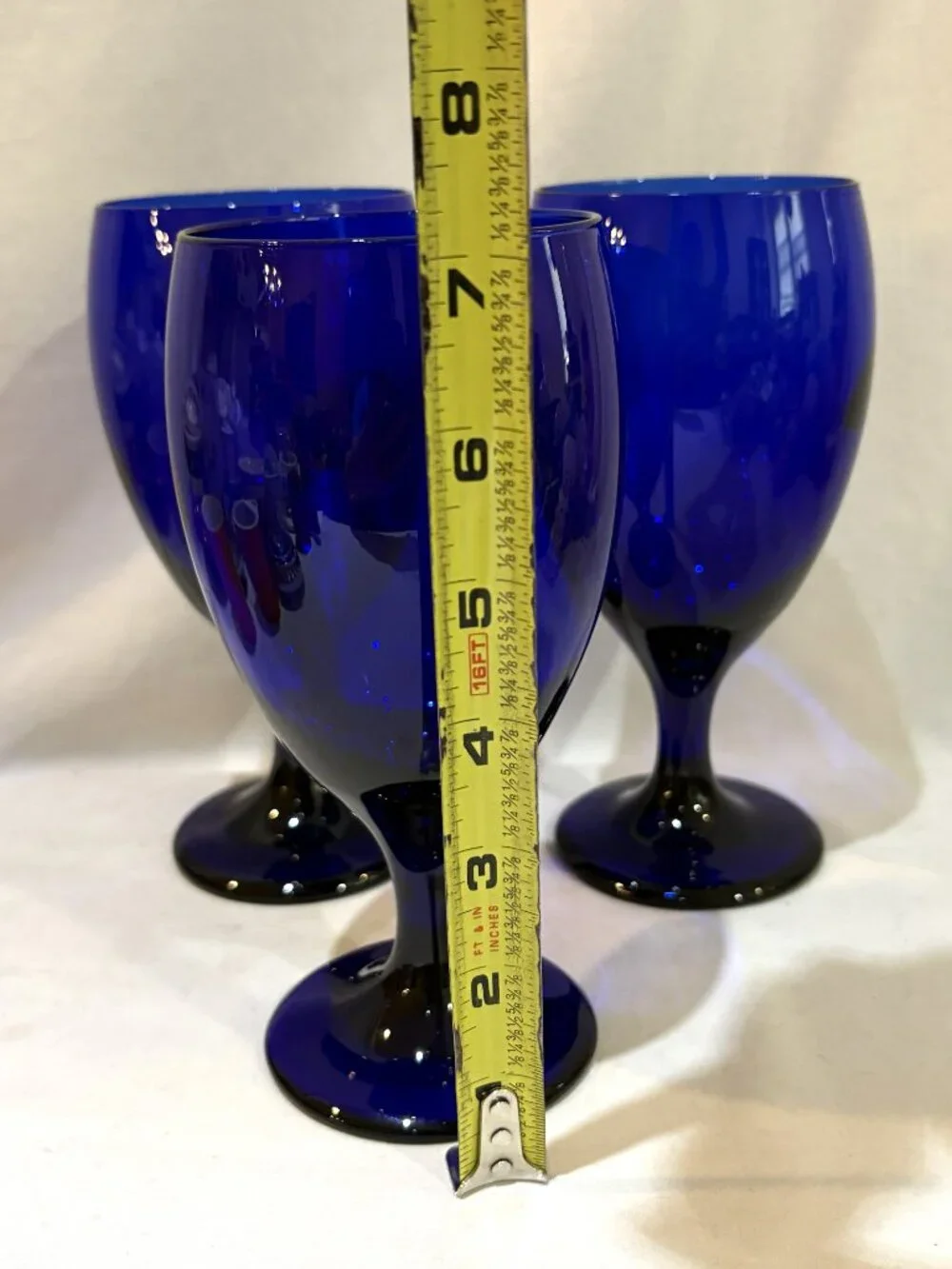 Set of 3 VTG Libbey Glass Cobalt Blue Drinking Glass Goblets